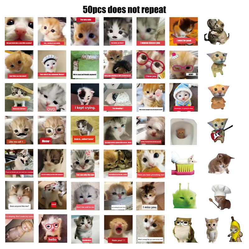 50 PCS Cat Meme Sticker Aesthetic Kawaii Cute Sticker Pack for Journaling, Phone Case & Laptop Decor Valentine's Day gift