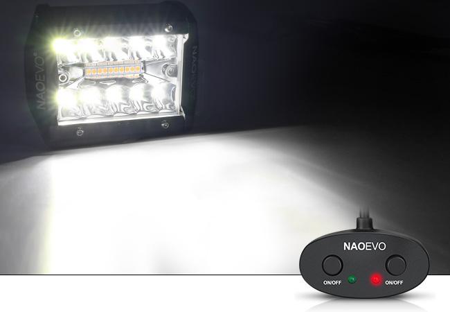 NAOEVO 4 Inch LED Pod Lights, White Amber Offroad Fog/Driving Lights LED Light Bar with 2 Leads Wiring Harness, Spot Flood LED Work Lights for Truck Boat UTV ATV, 2-Pack (White/Amber/White&Amber)