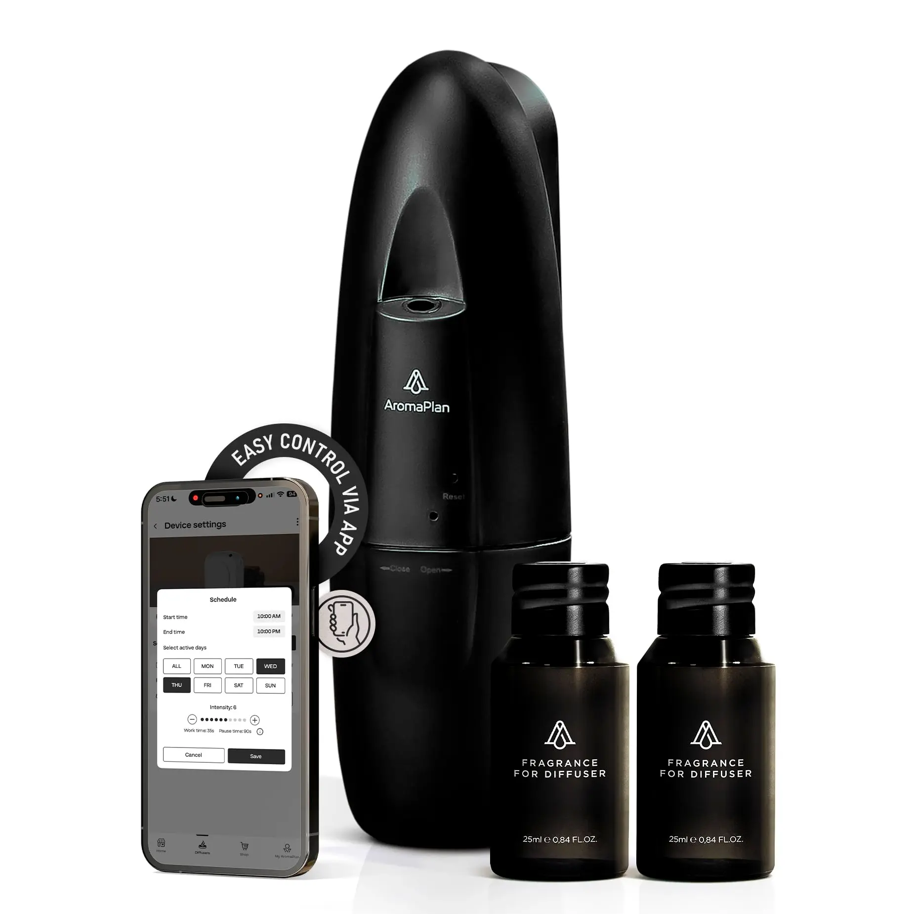 AromaPlan Smart Plug-In Waterless Home Diffuser - Black, Includes 2 Diffuser Oils, Aromatic Scent Freshener for Room Fragrance, Floral & Bouquet Experiences