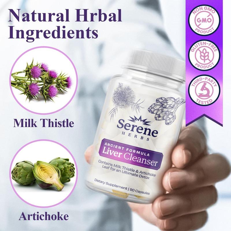 Serene Herbs Liver Cleanse Detox & Repair Formula – Pure Health Liver Support with Milk Thistle, Artichoke & Dandelion Root for Fatty Liver & Liver Health Herbal Detox Supplement Capsules (60 Count)