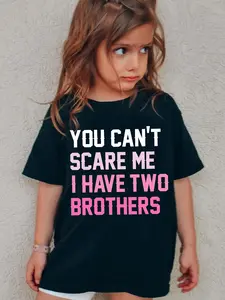 "You Can't Scare Me I Have Two Brothers" Kids T-Shirt Funny Sibling Graphic Short Sleeve Cotton Tee for Girls Boys