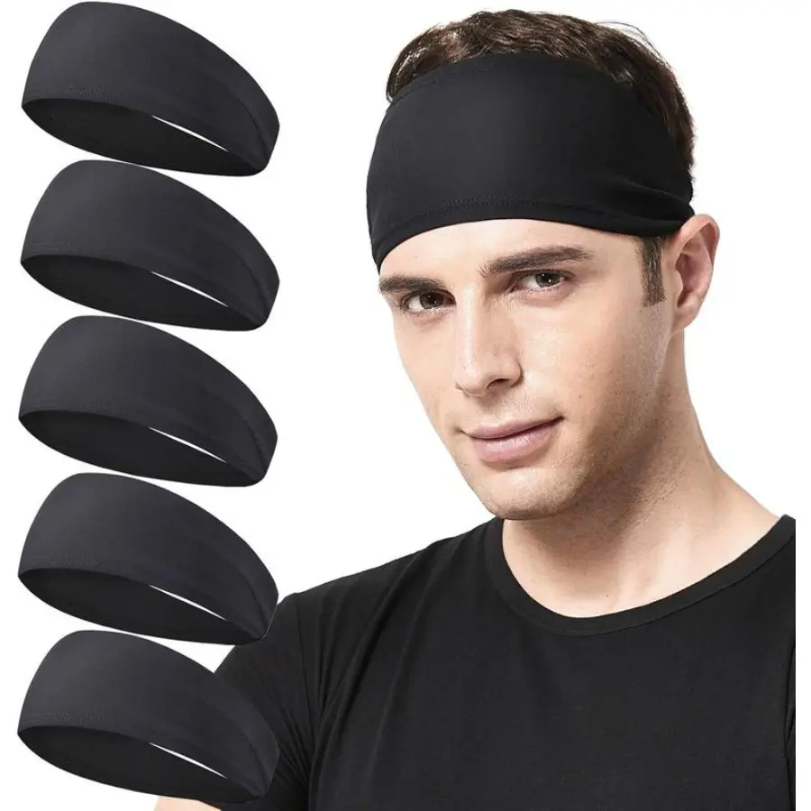 Men’s 5-Pack Performance Sports Headbands - Elastic, Sweat-Absorbing, Stretchy Hairbands for Running, Football, Fitness, Unisex Comfort for Active Daily Wear, Elastic Headband, Sweat Absorbing Headband
