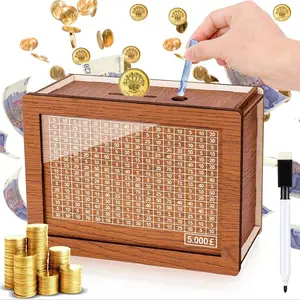 Wooden Creative DIY Money Saving Piggy Bank, Reusable Money Saving Box with Marker Pen, Home Ornament, Home Decor Accessory, Ideal for Home, Office, Dormitory & School easter gifts for kids