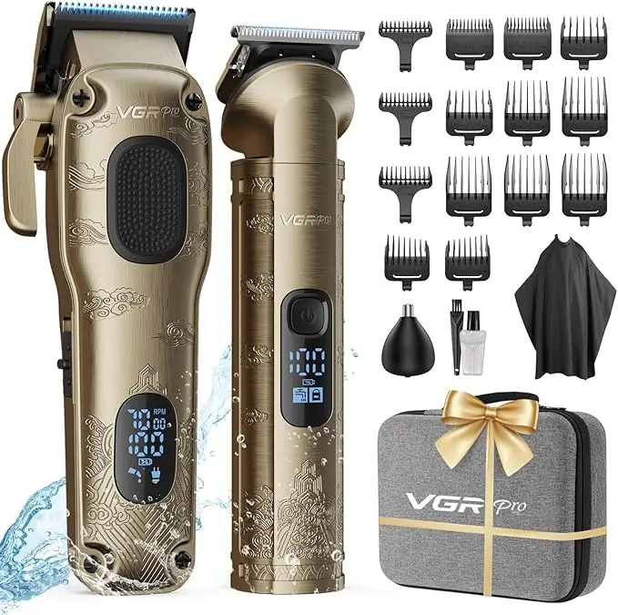 VGR Hair Clippers for men Grooming Set, Hair Clipper Beard Trimmer for Men, Cordless, Quiet and Waterproof Nose Hair Trimmer, Beard Trimmer Barber Clippers Professional Clippers,  Birthday Gift  for Men, Dad, Husband, Boyfriend, Brother