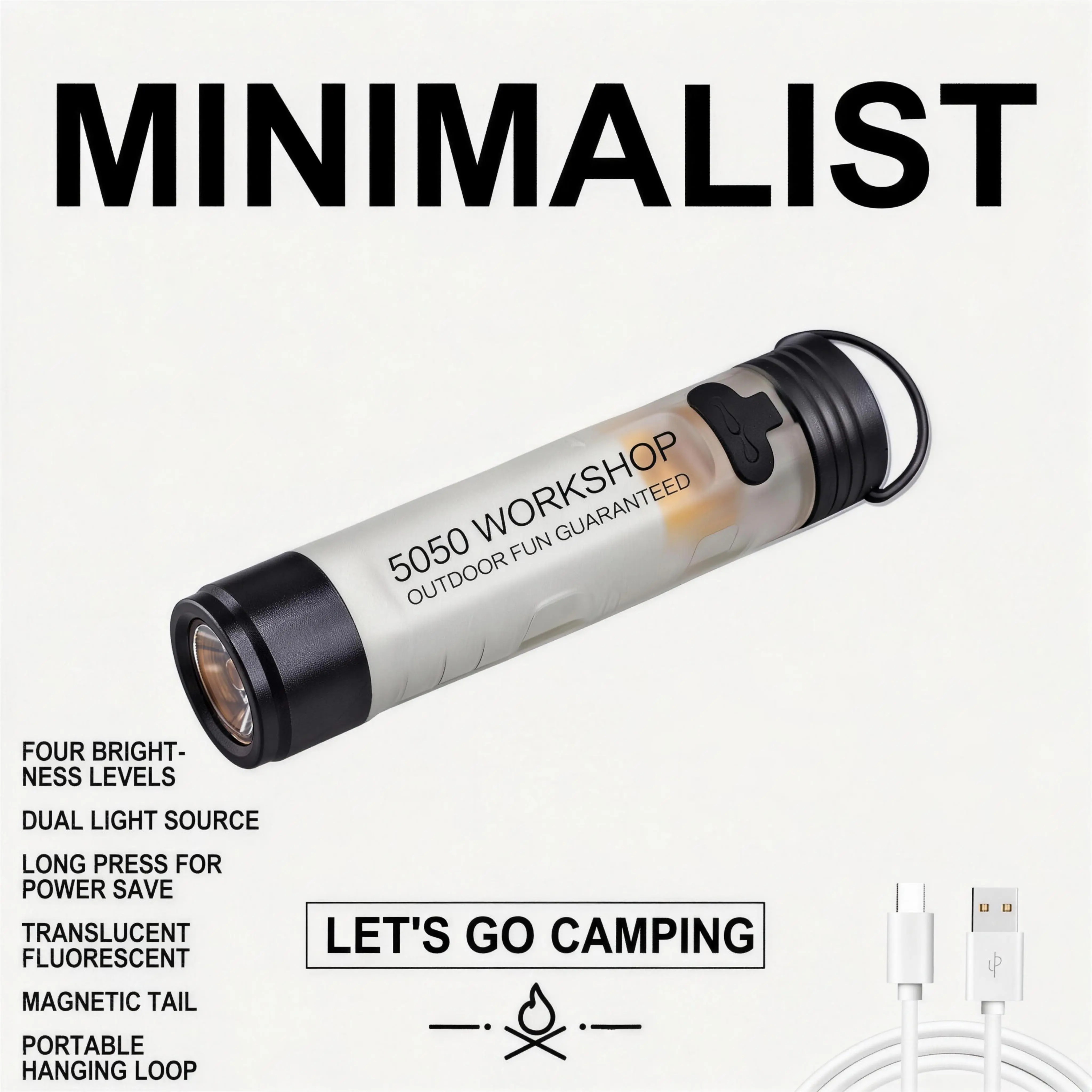 Rechargeable Handheld Bright Flashlight with Magnetic Tail - Compact & Portable with Clip & USB Cable, 4 Adjustable Light Modes for Camping & Emergency Kits