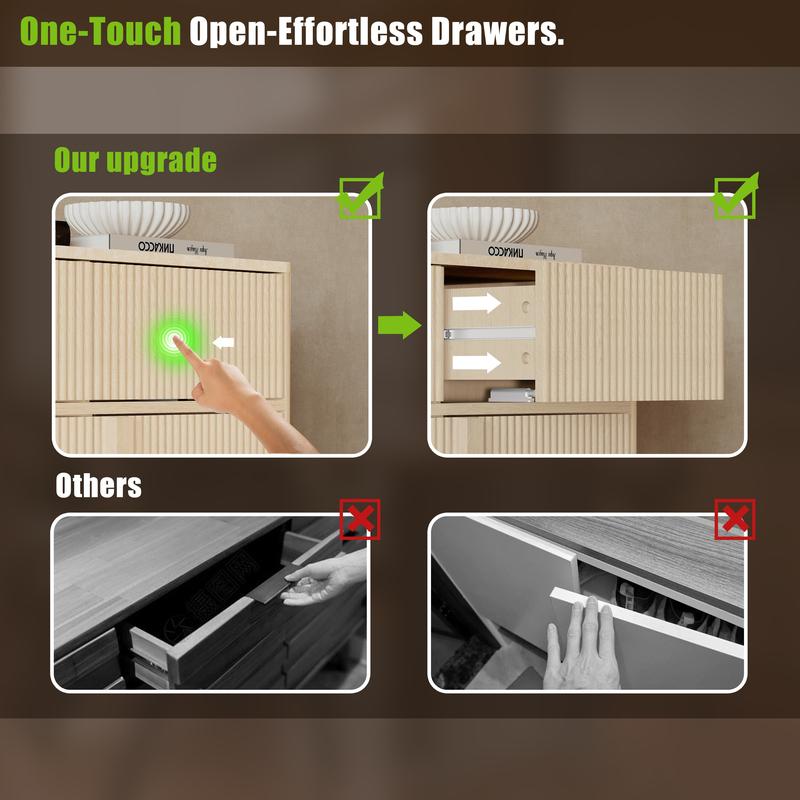 Modern Buffet Cabinet with Storage, 63" Wide Sideboard Cabinet with 3 Drawers and 4 Doors, Reinforced Wide Legs for Kitchen & Living Room, Natural Oak