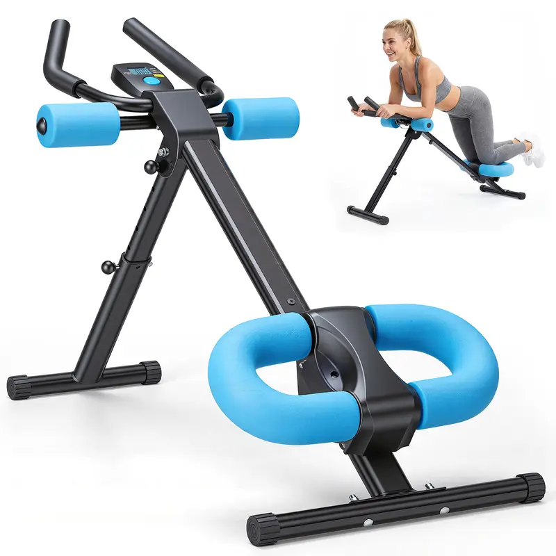 Sweetcrispy Foldable Ab Machine - Home Gym Exercise Equipment with 5 Height Adjustments, 2 Incline Settings, Knee Support, Quiet Rollers, LCD Rep Tracker, Thick Sponge Padding, Compact Gym Accessories, 12-Month Durability Assurance