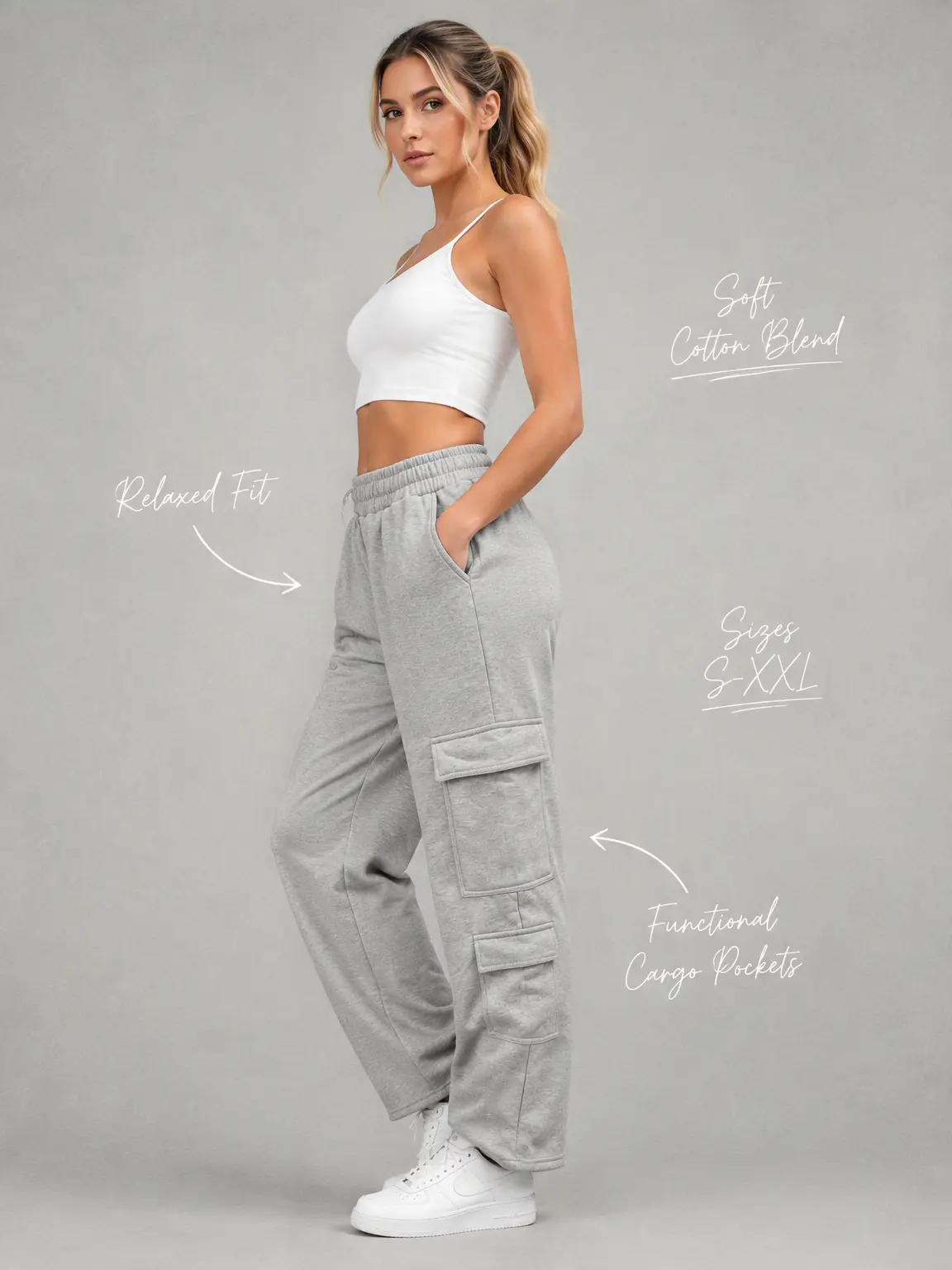 Women's Wide Leg Cargo Jogger Pants - Female Loose-Fit Wind-Resist Casual Sweatpants with Drawstring Waist for Outdoor Walks, Athletic Sports Bottoms outfit