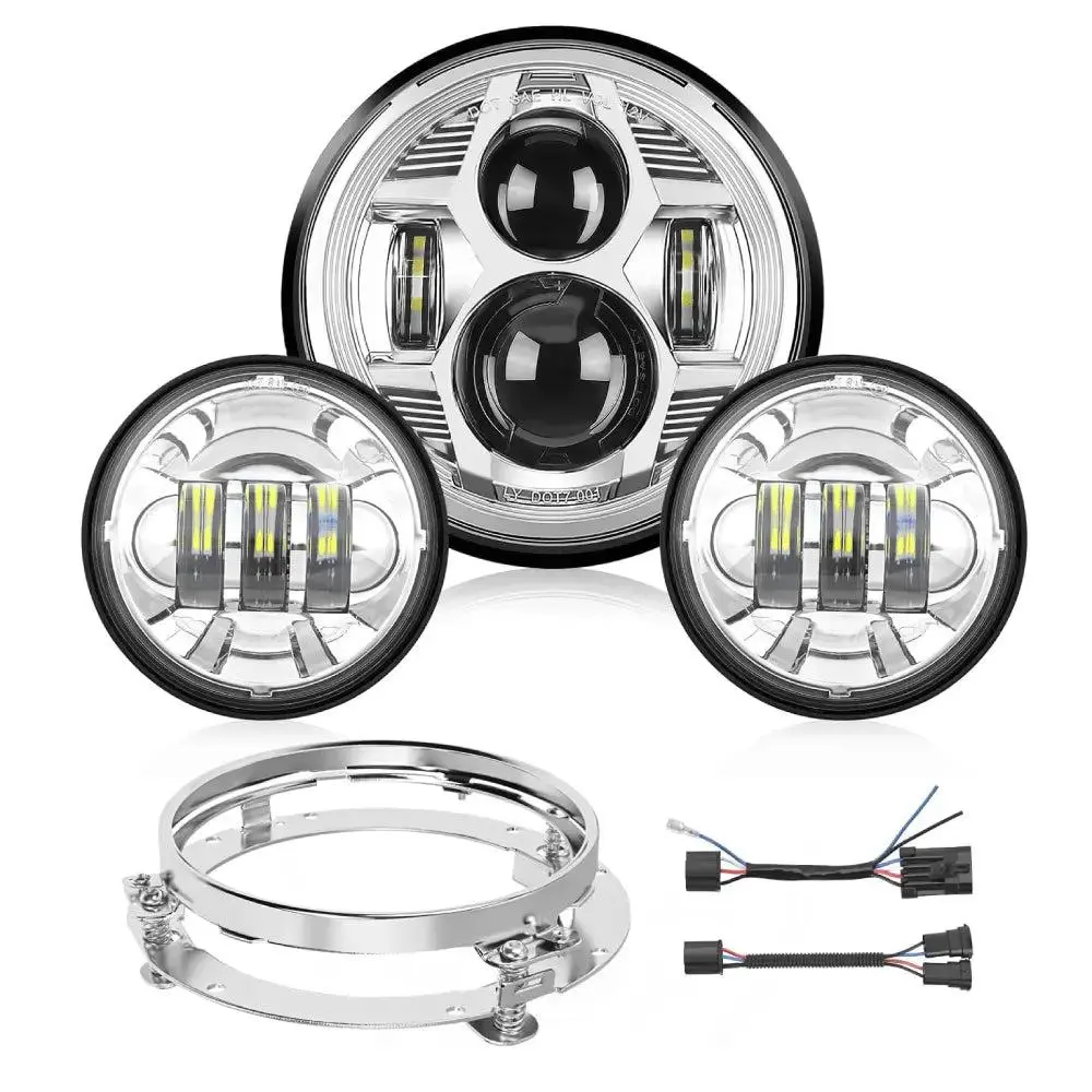 Nilight Motorcycle LED Headlamp Kit - 7In LED Front Lights, 4.5In Chrome Fog Lights, Replacement Headlamp for Motorcycle Lighting Upgrades, Motorcycle Headlights, Replacement Headlamp Set
