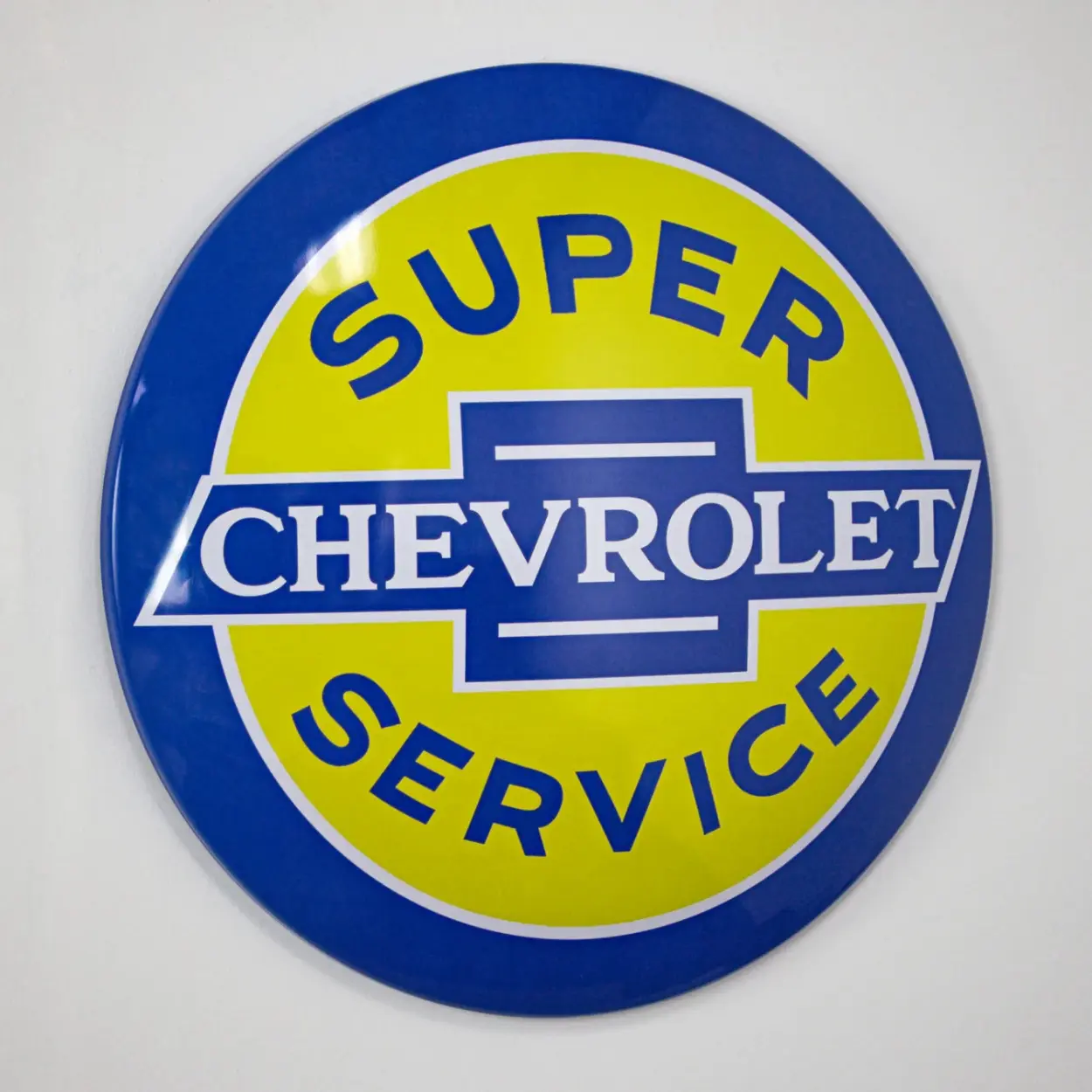 Chevrolet Classic Logo Metal Dome Wall Sign – Blue & Yellow Vintage Style Decor, Lightweight, Retro