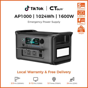 [Summerwins]Ctolity AP1000 1600W Outdoor Portable Power Station, 1024Wh Lifepo4 Battery Camping,120V AC Outlets, Pure Sine Wave Solar Generator for Partiesravel,RVs&Emergencies Power Bank Plug