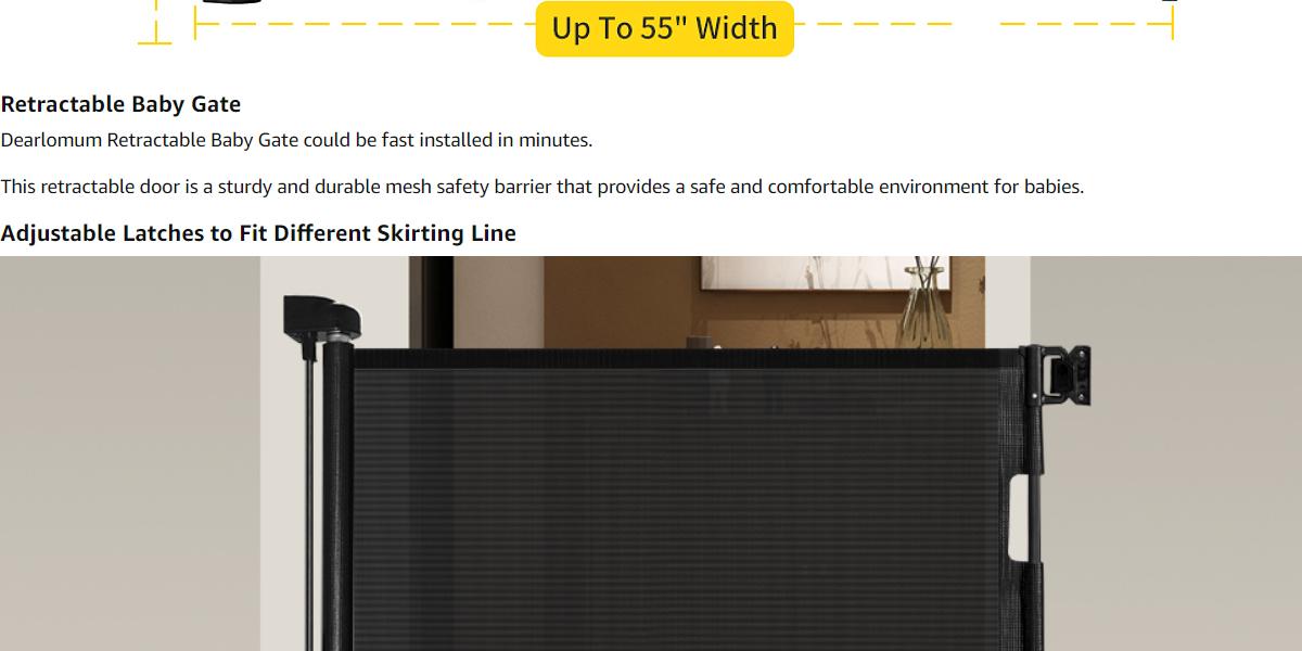 Dearlomum Retractable Baby Gate 33.1" Tall with Mesh Design Extends to 55"/71"/118"/168"/197" Wide for Doorways Stairs & Hallways White Safety Fences Guardrail Gift for Infant Newborn