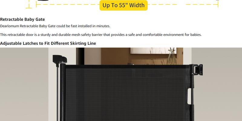 Dearlomum Retractable Baby Gate 33.1" Tall with Mesh Design Extends to 55"/71"/118"/168"/197" Wide for Doorways Stairs & Hallways White Safety Fences Guardrail Gift for Infant Newborn