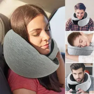 Portable Black Foldable U-Shaped Neck Pillow Memory Foam Travel Pillow Neck Cushion Durable Undeformable Airplan with Bag NONE