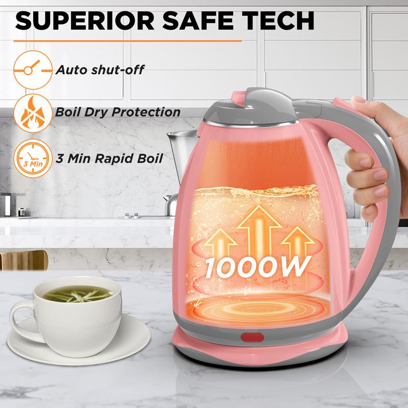 PANCERKA Electric Kettle 1.8L 1000W, BPA-Free Auto Shut-Off Tea Kettle & Electric Tea Pot, Fast Heating Anti-Scald Design for Coffee, Tea, Hot Water