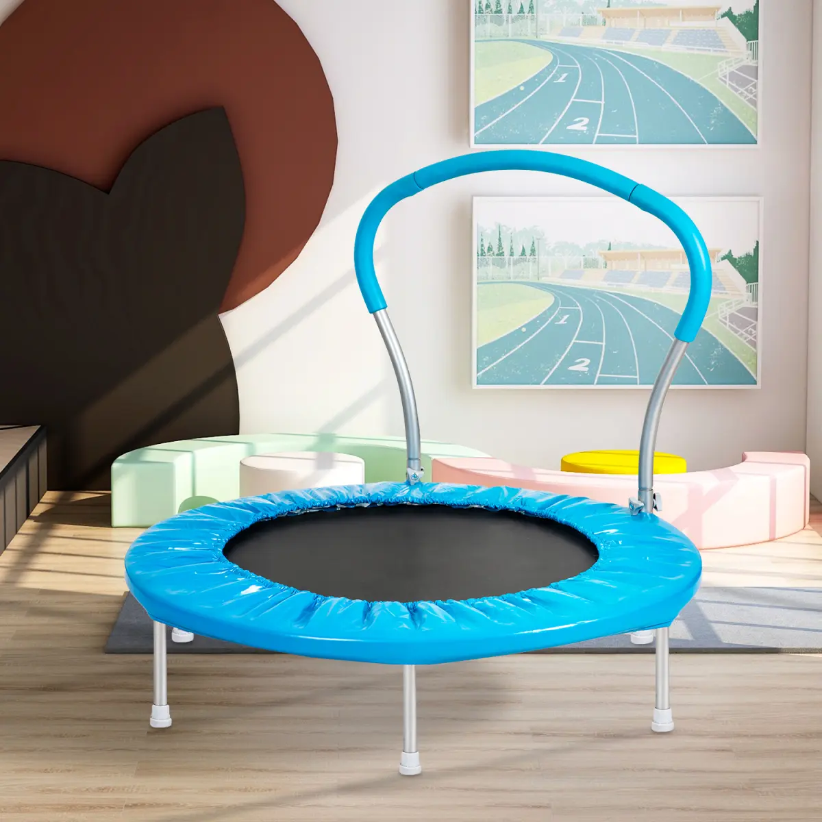 36" Toddler Trampoline Indoor (36"l*36"w*30.33"h) - Metal Fitness Trampoline for Kids with 6-Leg Stable Structure, Comfortable Elastic Bounce, Elastic Galvanized Springs, 220 lbs Capacity for Playroom or Patio