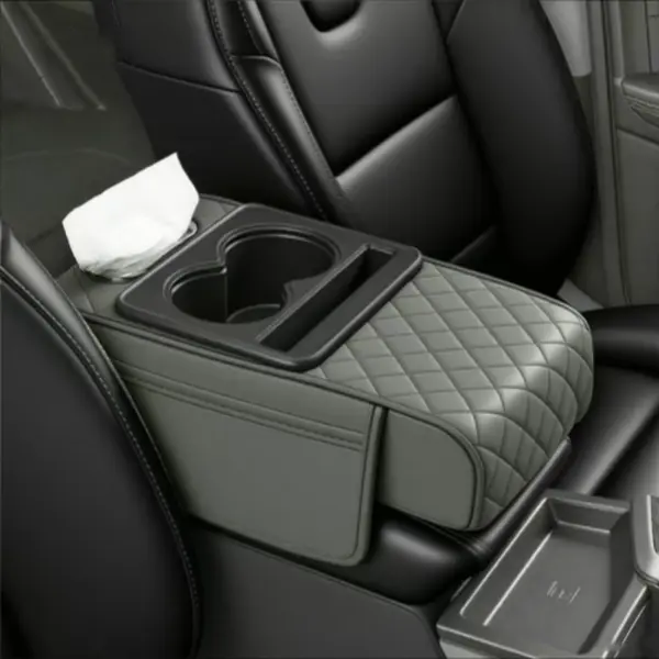 Car Armrest Cushion,5-in-1 Center Console Cover with 2 Storage Bags Cup Holder, Tissue Box Slot, Phone Slot for Sedans, Car Accessories Interior Organizers (Black,Grey) #SummerVibes  #Dealsforyoudays