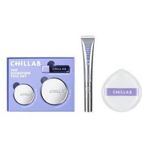 [victorcembellin Exclusive] Chillab Signature Trio Set Lavender Matte Powder Full and Medium Size with Magic Black Lip Oil for 12 Hour Matte Control and Hydrated Natural Lips