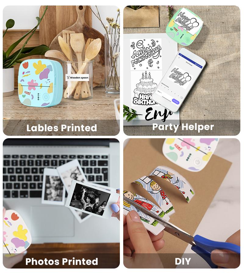 XenGro Mini Printer Bluetooth included 3 Roll label Thermal Pocket Printer,Inkless Small printer B&W Printing Only for Photos, Study Notes, Lists,Memos, Journals Printing Machine Sticky Label, Birthday Gifts for Kids White