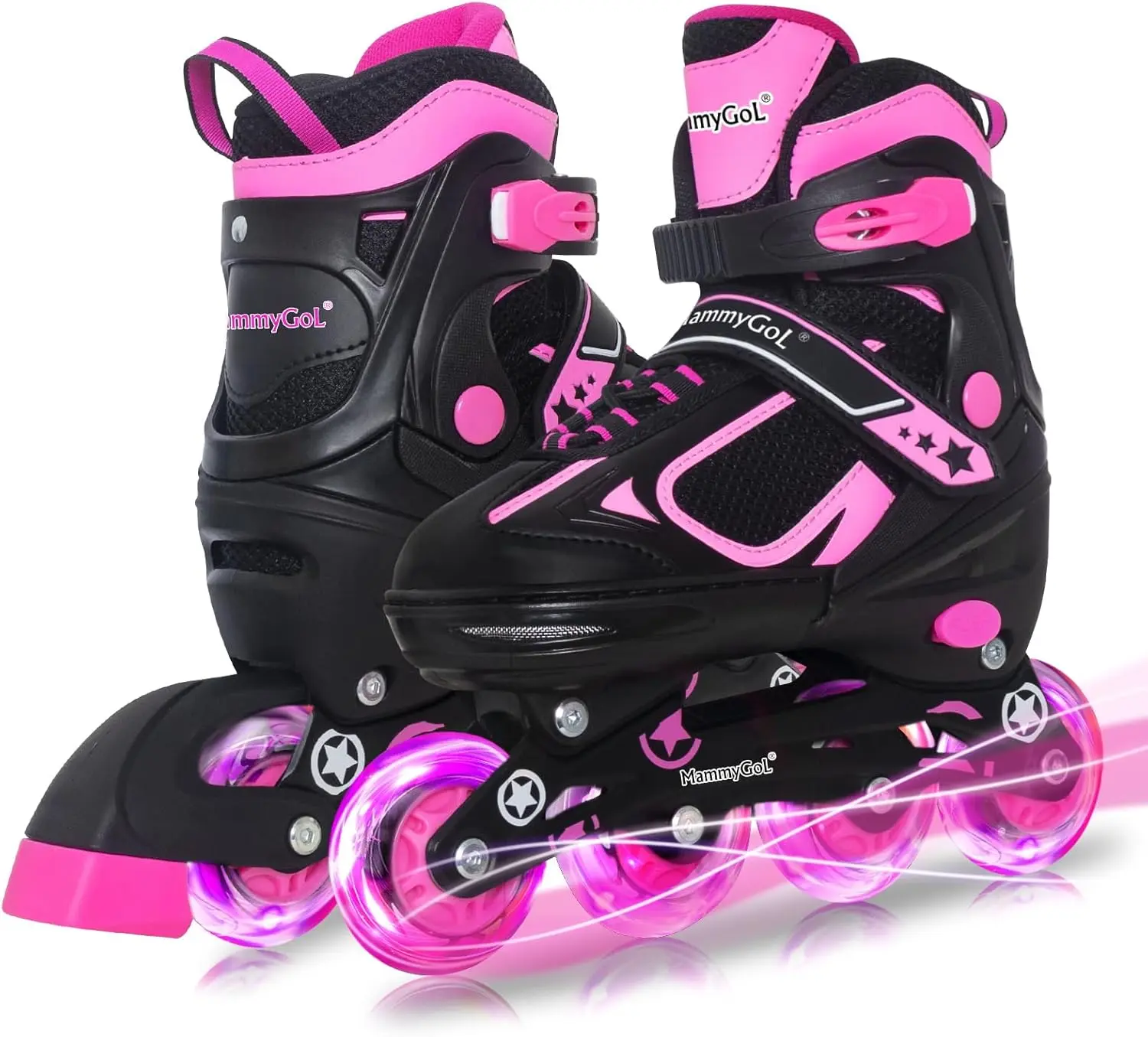 Kids' 4-Size Adjustable Inline Roller Skates for Ages 4-16, Battery-Free Illuminating Wheels with Flashing Lights & Bright Glowing Effect, Beginner Inline Skating Gear, Indoor-Outdoor Sports Birthday Gift