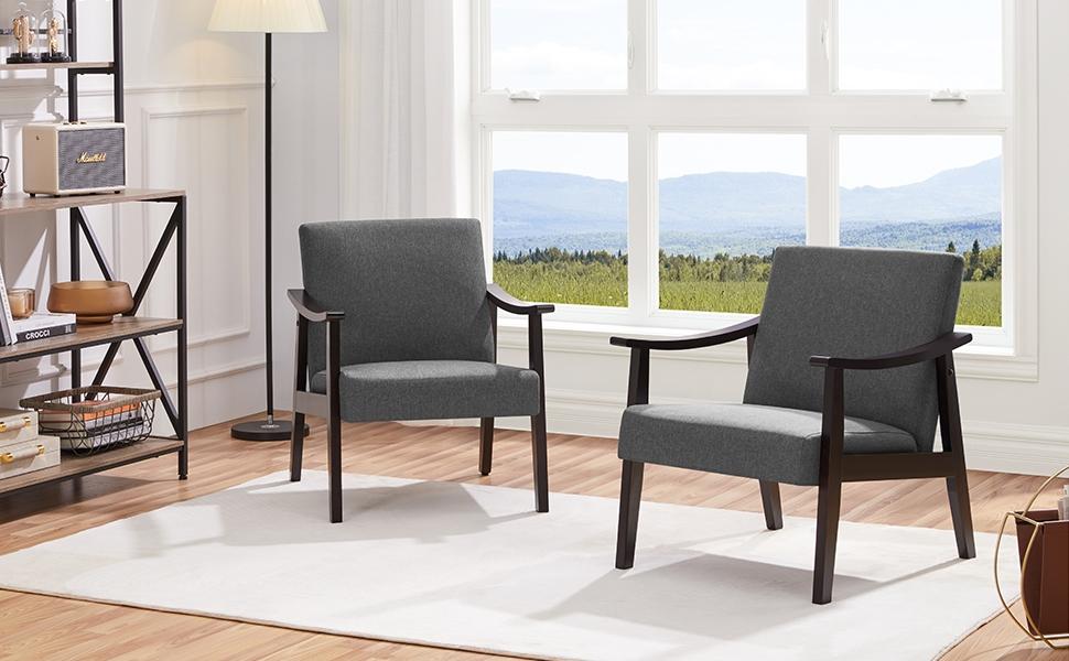 Yaheetech Accent Chair, Mid-Century Modern Armchair with Solid Wood Legs Reading Leisure Chair with High Back for Living Room Bedroom