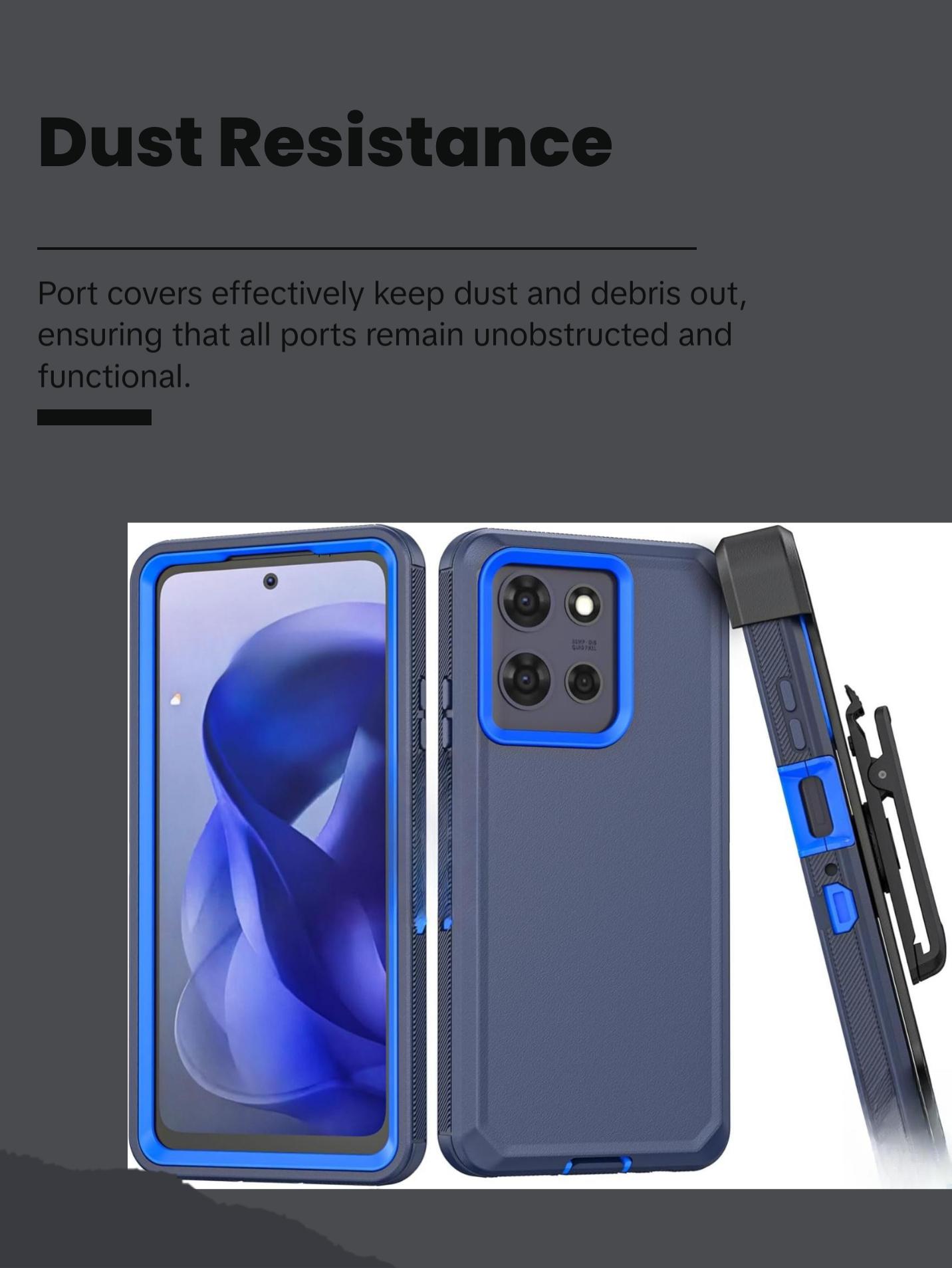 Moto G Power 5G 2025/Moto G Play 2025 with Belt Clip Holster,Rugged Full-Body Protective Case Cover with Kickstand & Holster (Navy Blue) Durable Protection