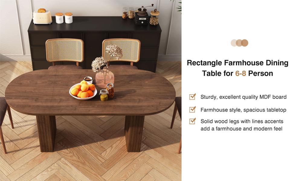 Giratree 70.8 Inch Kitchen Dining Table for 6-8 People, Oval Kitchen Table with Wood Strip Base, Modern Farmhouse Large Round Dining Room Tables for Kitchen Living Room