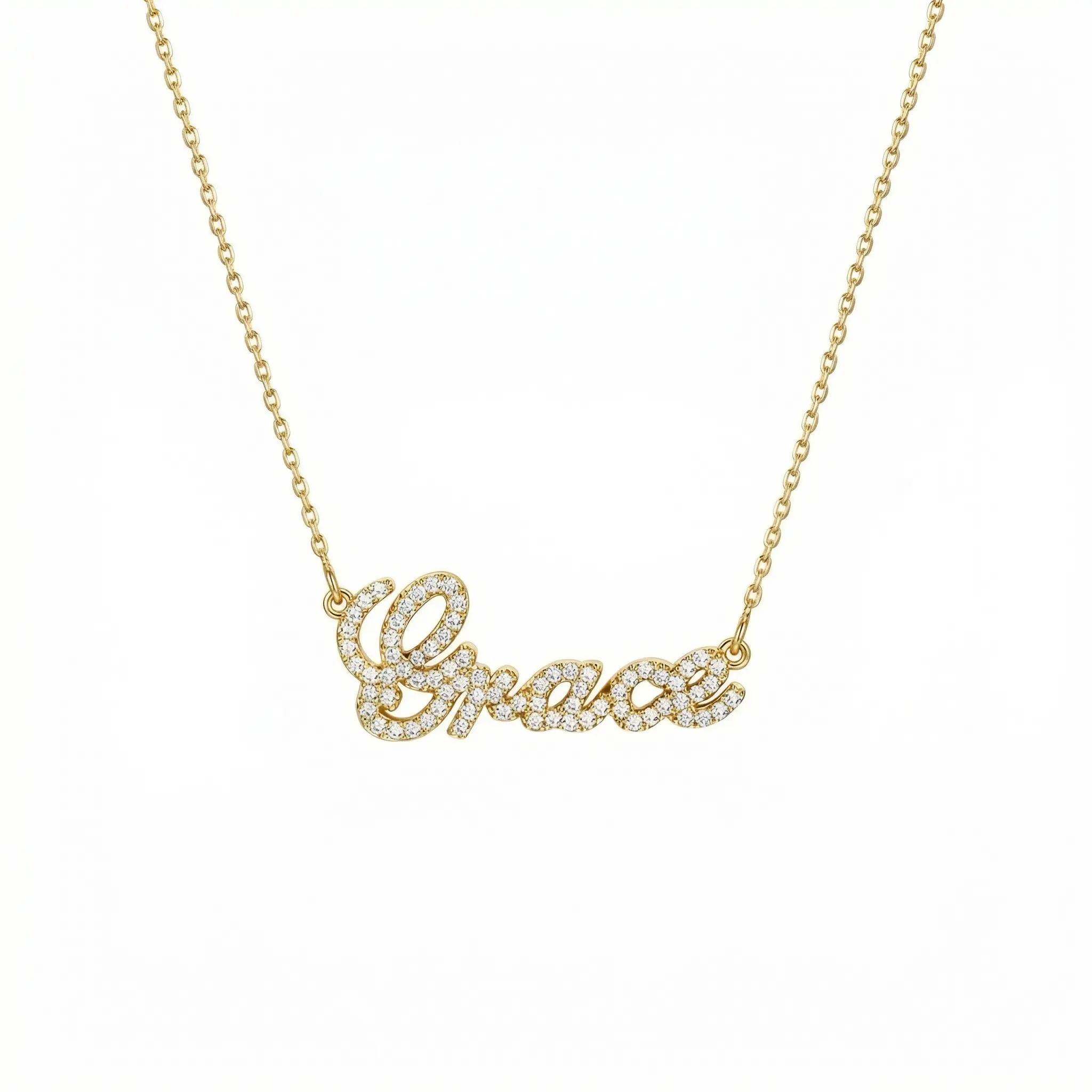Pavé Name Necklace – Solid 925 Sterling Silver, Thick Real 18K Gold Plating – pavé name pendant necklace, personalized jewelry, custom jewelry, bridesmaid gift, monogram present – Gift for Her, Mom & Best Friend, Mother's Day, Anniversary & Birthday