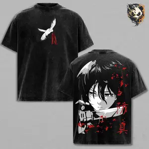 Mikasa Ackerman Scout Regiment Washed Tee – Attack on Titan Anime Shirt, ODM Gear Battle Graphic, Acid Washed Heavy Cotton, Double Printed Oversized Unisex Streetwear