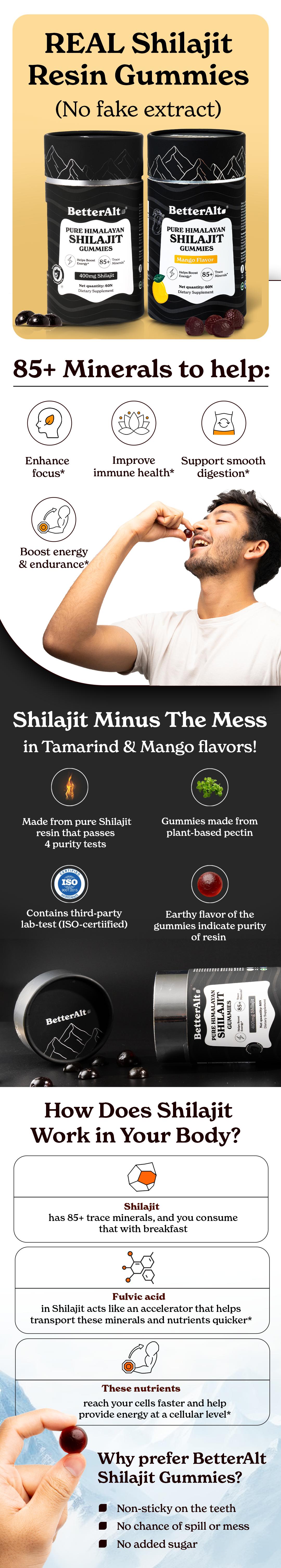 BetterAlt Pure Shilajit Resin Gummies | Himalayan Superfood | Lab-Tested for Purity | Helps Improve Strength & Stamina | 60N | Dietary Supplement BetterAlt Pure Shilajit Resin Gummies | Himalayan Superfood | Lab-Tested for Purity | Helps Improve Strength & Stamina | 60N | Dietary Supplement