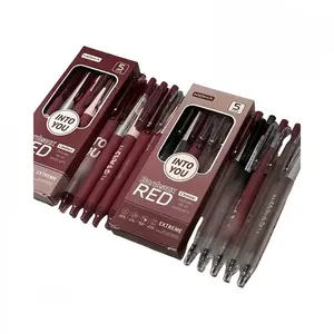 NOLUCK Cherry Blossom 5-Pack Vintage Bordeaux Red 0.5mm Gel Pens Black Ink Soft Grip Smooth Writing Durable Plastic Construction Ideal for Office Daily Writing Stationery Signature Pens Top Choice for Holiday Gifts