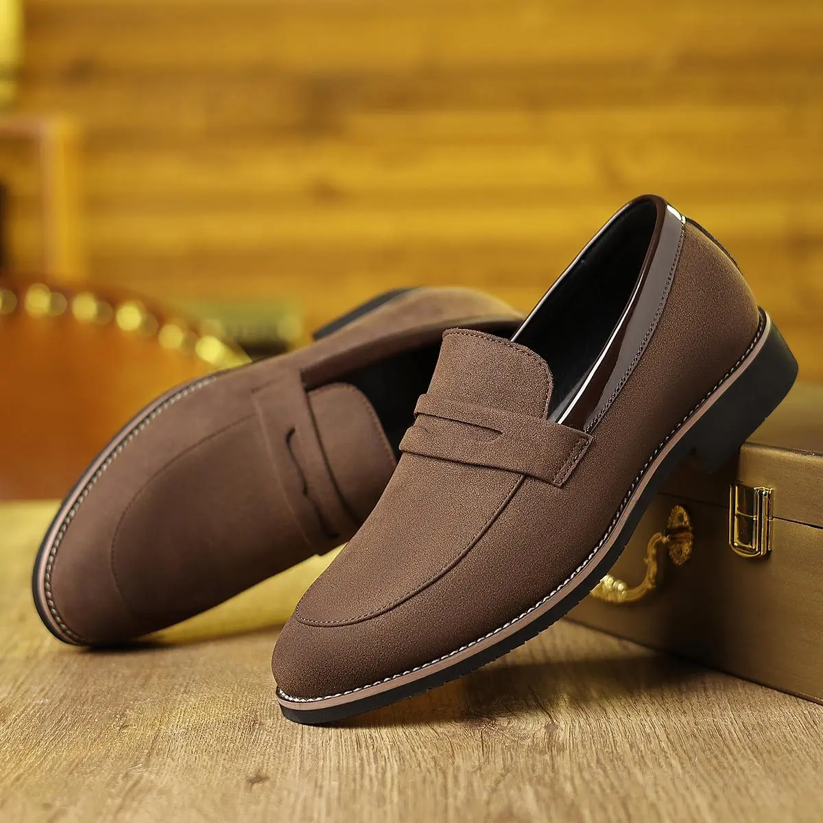 Brown Black Suede Loafers Slip On Comfort Casual Shoes Business Commuting Versatile Classic Penny Shoes