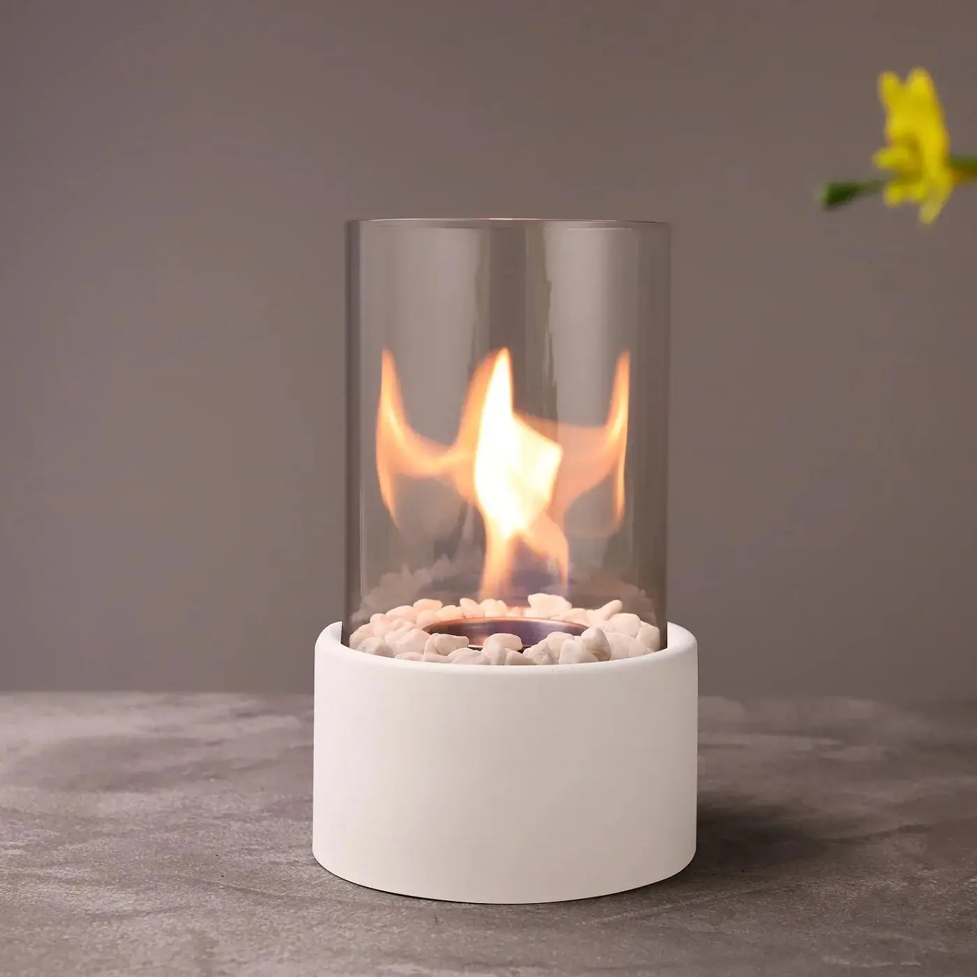 Mini Tabletop Fire Pit, Portable Round Glass Fireplace with Metal Base, Indoor & Outdoor Brazier for Home, Garden Party and Patio Fire Pit Use, Outdoor Fire Pits