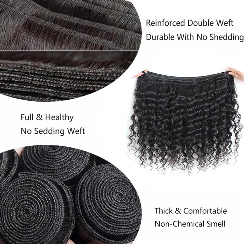 Deep Wave Bundles Human Hair Brazilian Curly Human Hair Bundles for Sew in Salon Quality Quick Weave