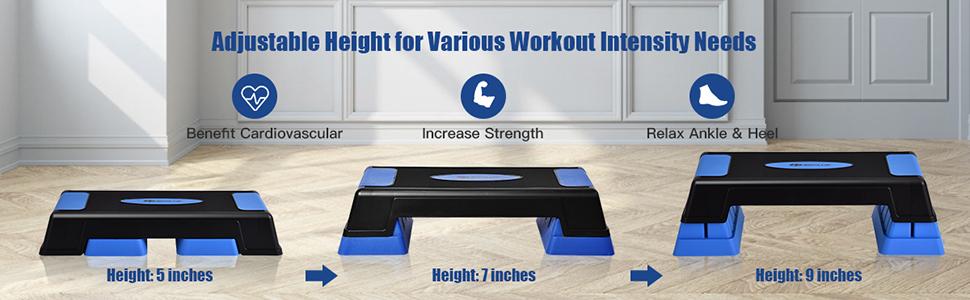 [Costway] 30'' Aerobic Stepper with Risers, 5” 7” 9” Levels Height Adjustable, Workout Fitness Exercise Step Platform Trainer with Non-Slip Foot Pads, for Home/Gym-Springtok