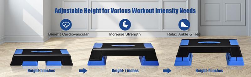 [Costway] 30'' Aerobic Stepper with Risers, 5” 7” 9” Levels Height Adjustable, Workout Fitness Exercise Step Platform Trainer with Non-Slip Foot Pads, for Home/Gym-Springtok