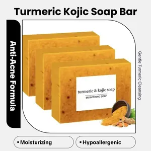 Turmeric & Kojic Soap - Handmade Exfoliating Bar for Acne Control, Fights Hyperpigmentation, Gentle Formula, Multi-Purpose, Cold-Pressed, Safe for Sensitive Skin