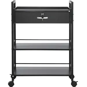 VEVOR Beauty Salon Trolley Cart,  3-Tier Hair Salon Stations Cabinet for Stylist with Lockable Drawer, MDF Rolling Storage Station with 4 Wheels (2 Lockable) for Beauty SPA Barbershop Tattoo
