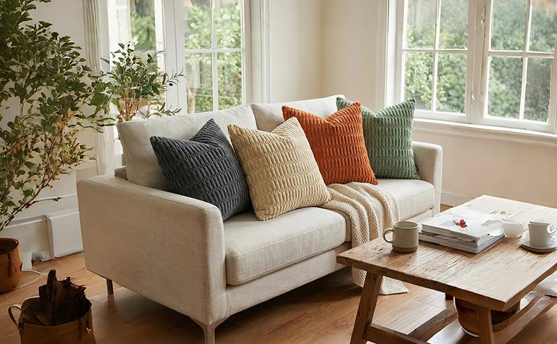 Ellalora Pack of 2 Corduroy Throw Pillow Covers 18x18 Corn Striped Decorative Cushion Cases Boho Ribbed Texture Velvet Pillow Shells for Sofa Couch Bed Living Room Modern Farmhouse