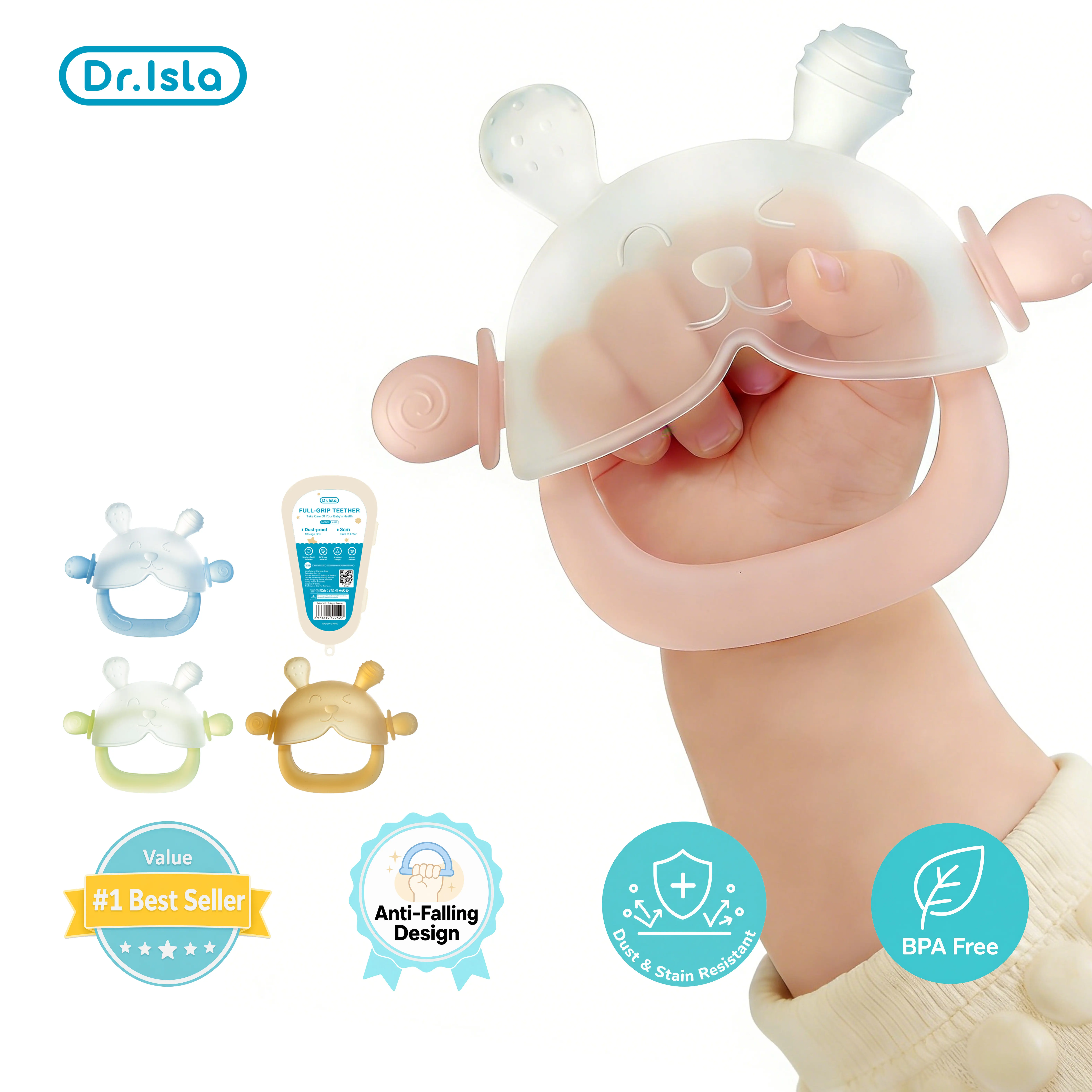 Dr.Isla Bunny Baby Teether Mitten - No Gagging & Nano Plasma Anti-Dust, BPA Free Food Grade Silicone, Wearable Anti-Falling Wristband Design, Learning Grasping Toy for 3-18 Months Baby, Ultimate Newborn Essentials & Baby Items, Infant, Sensory Teether hom