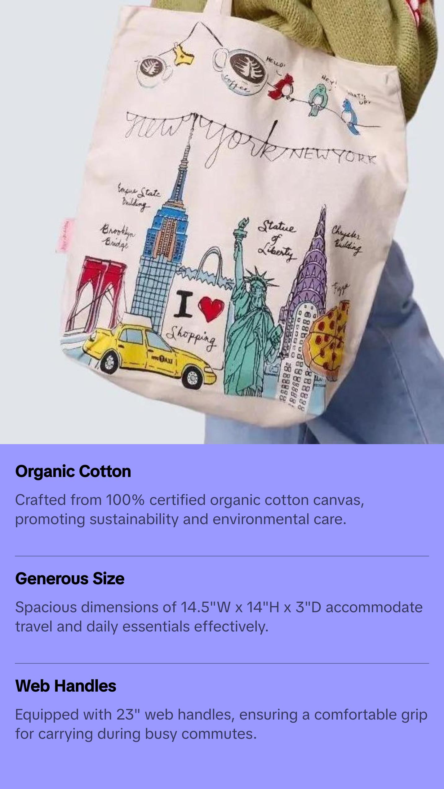 NY Illustration Tote Bag - Versatile Design for Everyday Use, Ideal for Travel and Office Spaces