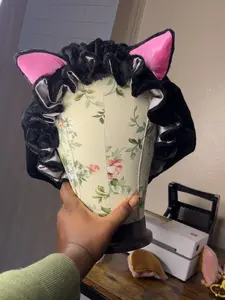 black kitten fur satin bonnet