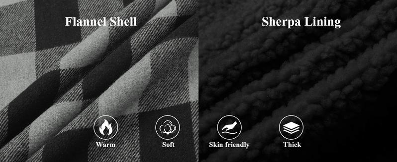 ZITY Men's Sherpa Lined Plaid hoodies Jacket – Flannel Zip Up with Chest Pockets, Warm Winter Outerwear Menswear Sweatshirts Gingham Checked