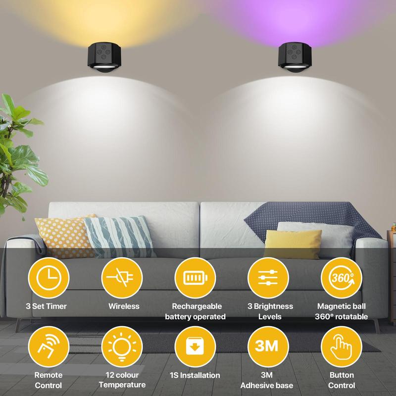 HYPERLITE  Wireless Wall Lamp Magnetic Rechargeable RGB Light Remote Button Control Adjustable Night Light Book Lights for Bedroom Living Room Kids Study Display Wall Hallway Kitchen Stair Basement,Jumpstart newyear