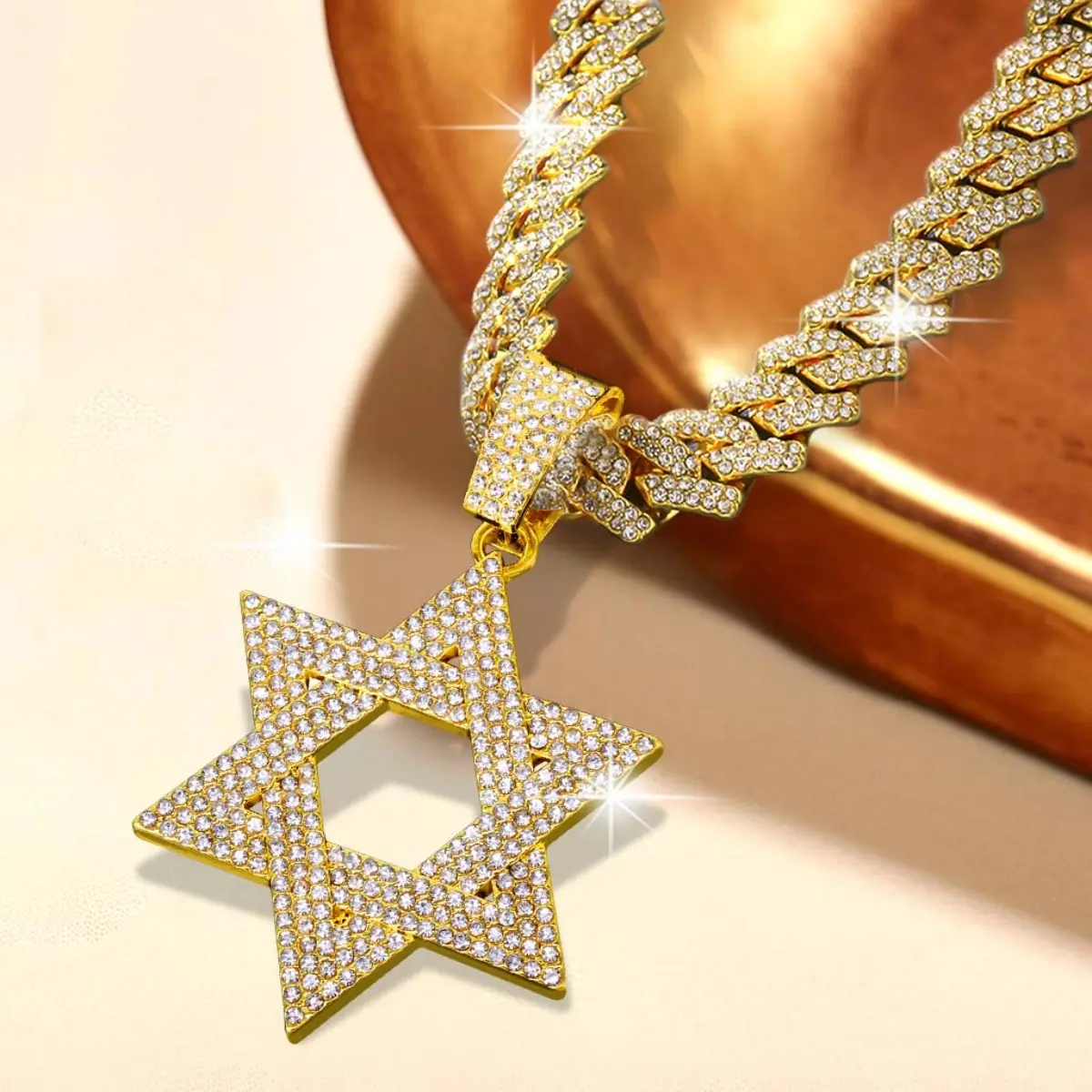 Six Pointed Star Necklace for Men Shiny Cubic Zirconia Accessories