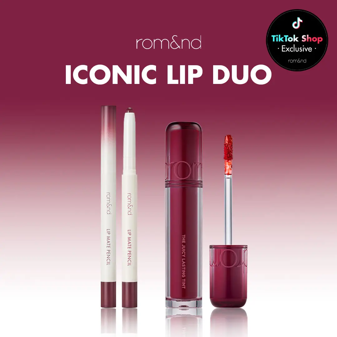 rom&nd ICONIC Lip Duo Cosmetic Beauty Products - Lip Mate Lippie Pencil (0.5g), The Juicy Lasting Lipstick & Lipgloss (3.5g)