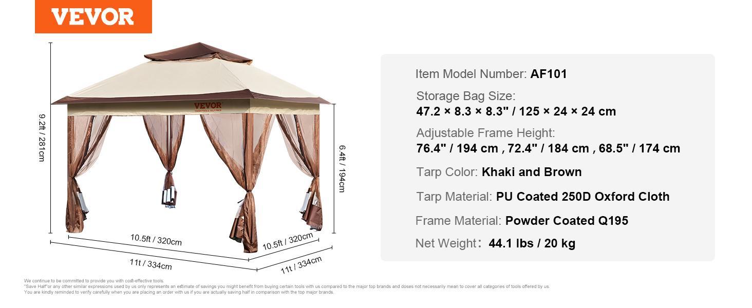 VEVOR Outdoor Canopy Gazebo Tent, Portable Canopy Shelter with Large Shade Space,  Mosquito Netting & 4 Sandbags for Party, Backyard, Patio Lawn and Garden