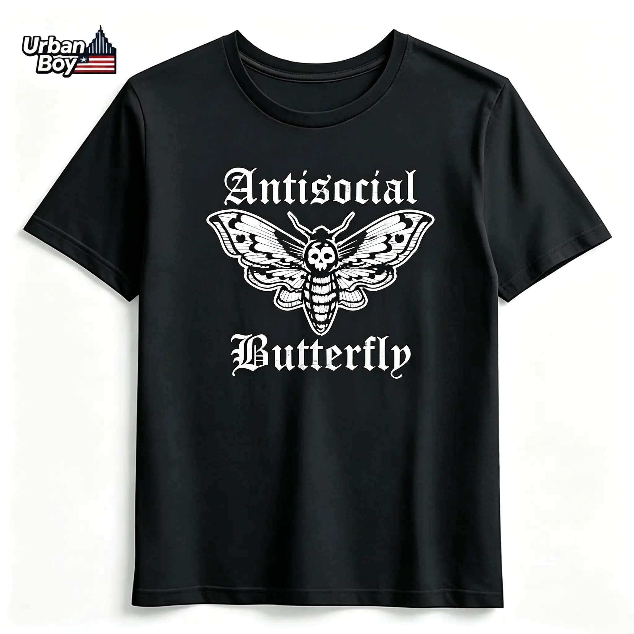 100% Cotton Antisocial Butterfly Graphic T-Shirt, Gothic Moth Vintage Tee, Unisex Crew Neck Short Sleeve Casual Shirt, Streetwear, Shortsleeve