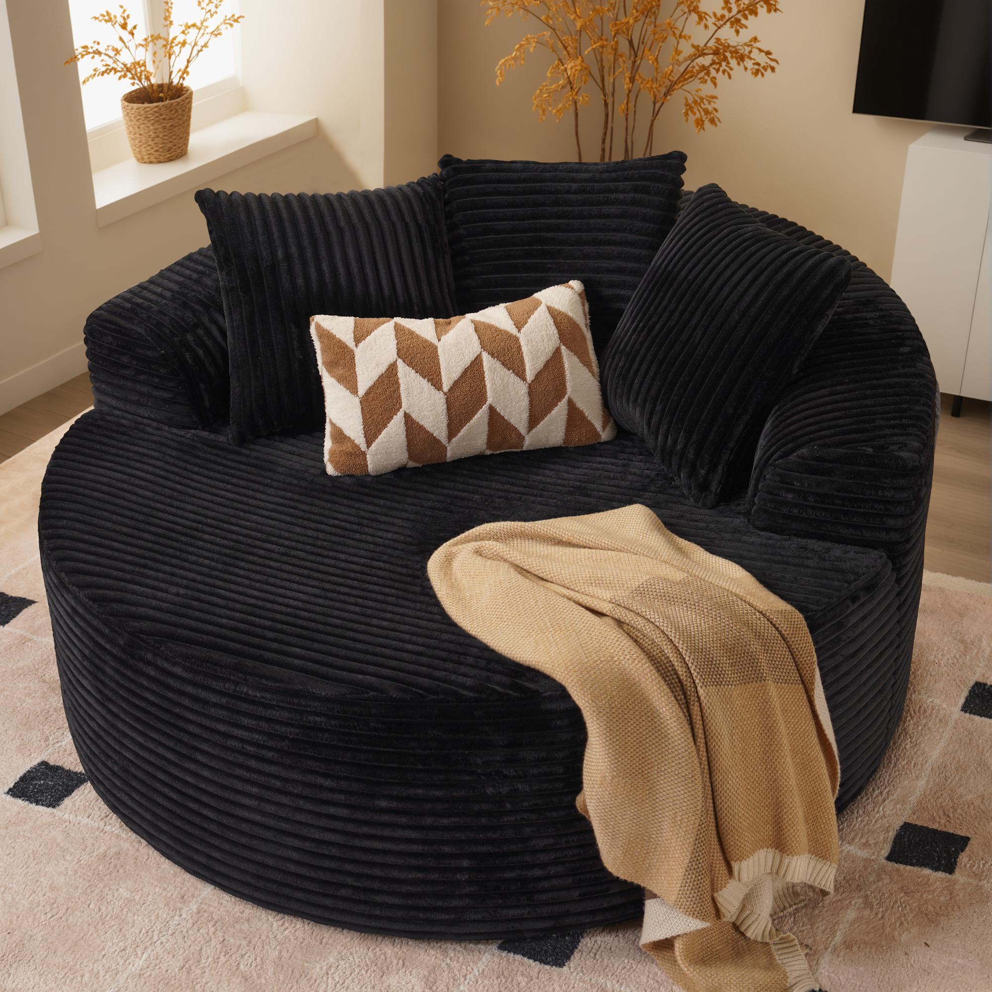 Oversized Round Chair Lounge Chaise Indoor, No Assembly Required, Cloud Large Circle Chair with Plush Fuax Fur, Fluffy Modern Sleeper Sofa Bed for Reading Yoga (Grey)