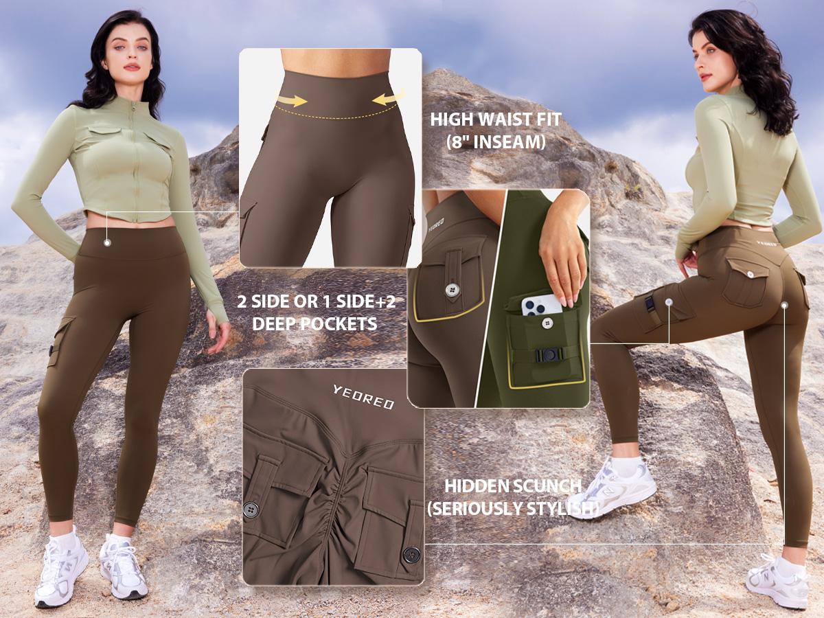 YEOREO Leggings with Pockets for Women Charm Leggings Workout Leggings for Women V Cross Waist Butt Lifting Gym Yoga activewear exercise walking Sports Bottoms Fitness Training Pant